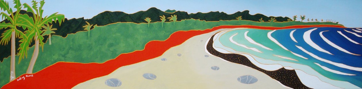 Dulan beach ser norrut, 2010, olja på duk av Timothy Nathan Joel
