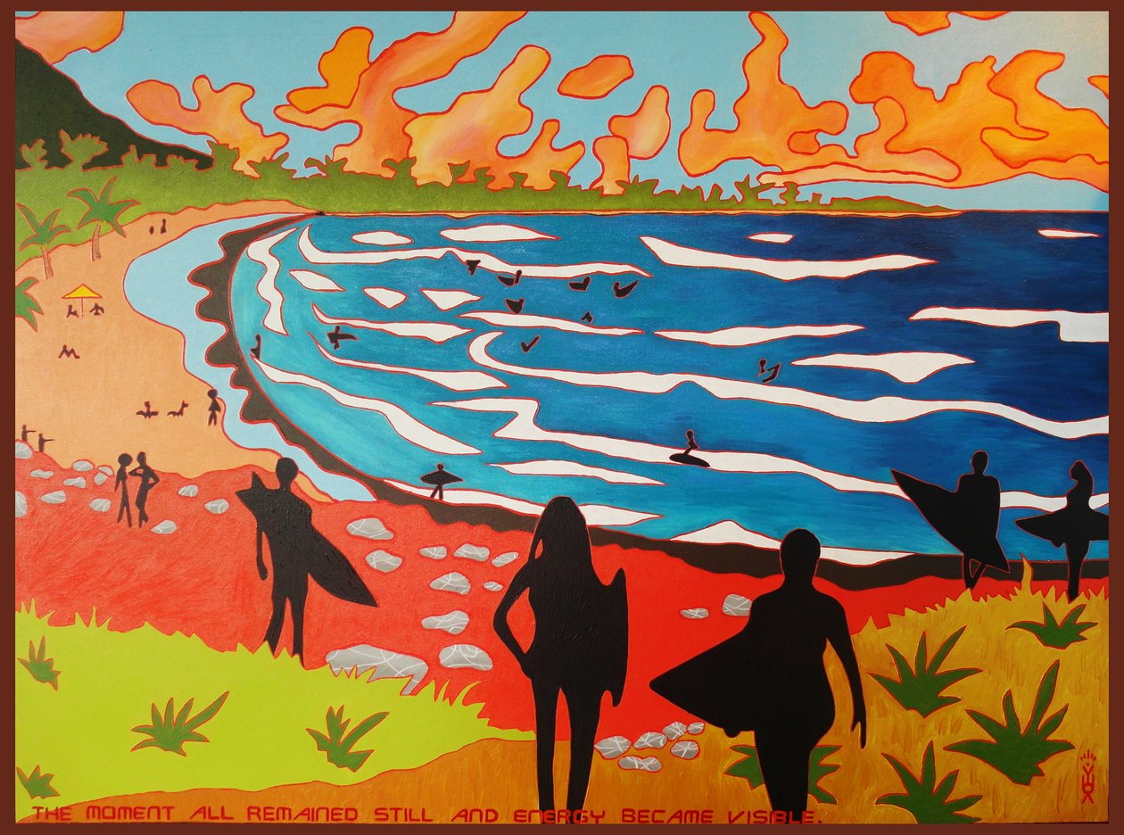 Dulan beach surfers, 2010, olja på duk av Timothy Nathan Joel