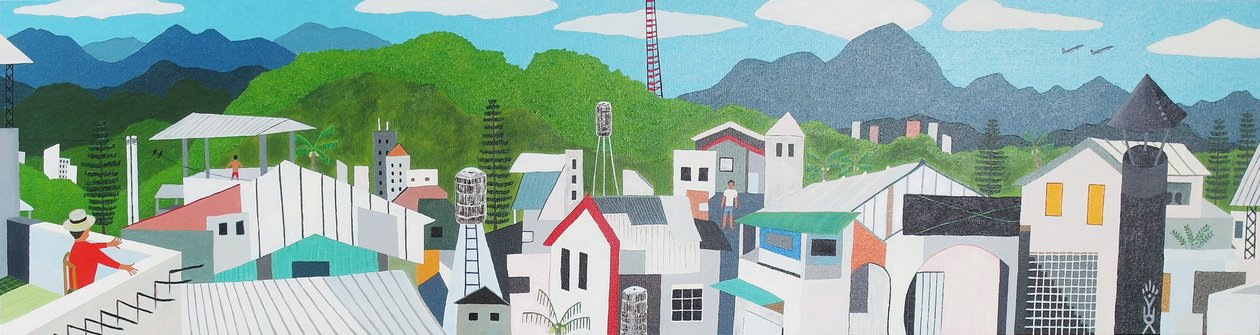 Taitung city rooftop, 2012, olja på duk av Timothy Nathan Joel