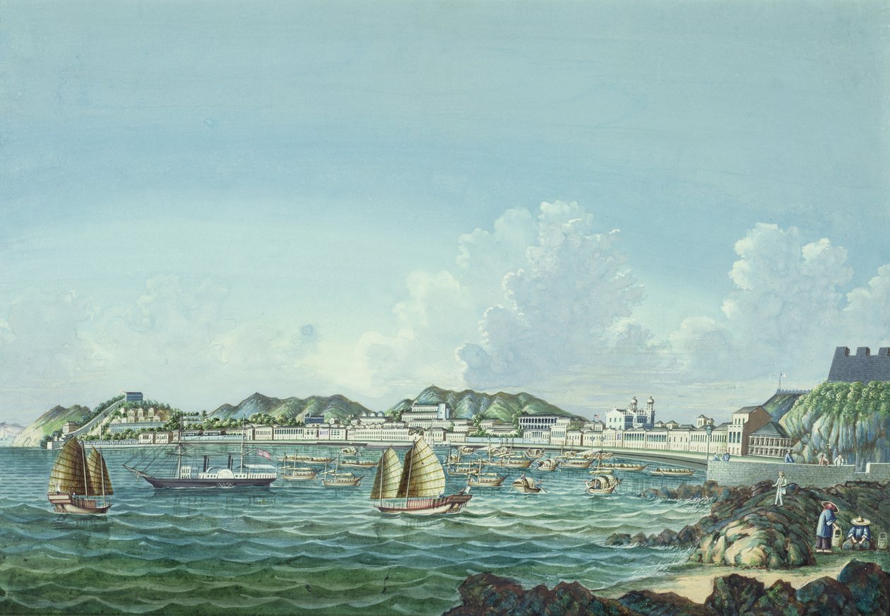Utsikt över Macao, ca 1860 (bläck och wc på papper) av Tinqua