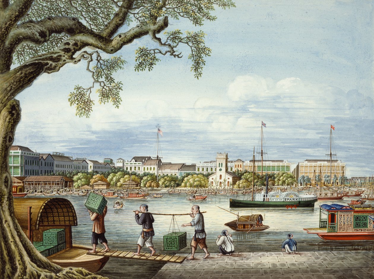 Hongs i Kanton, ca 1852 (gouache på papper) av Tinqua