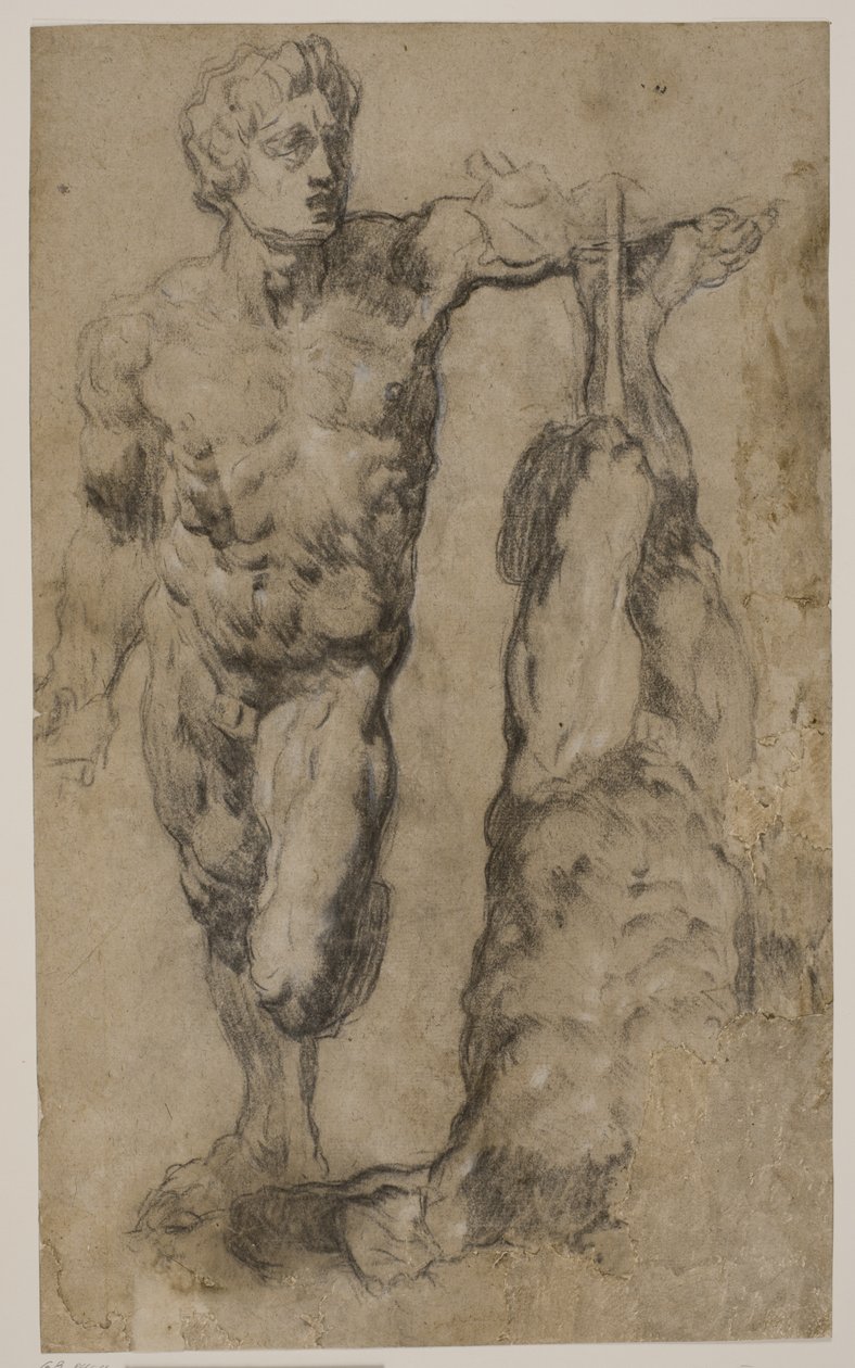 Två studier av en skulptur av en mansfigur av Tintoretto