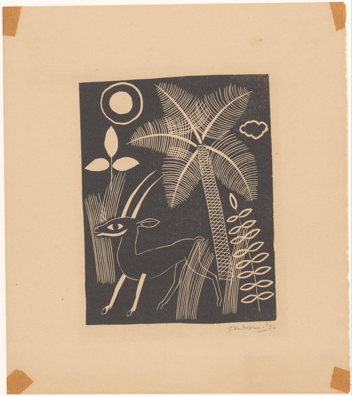 Rådjur med palm av Tinus van Doorn (signed by artist)