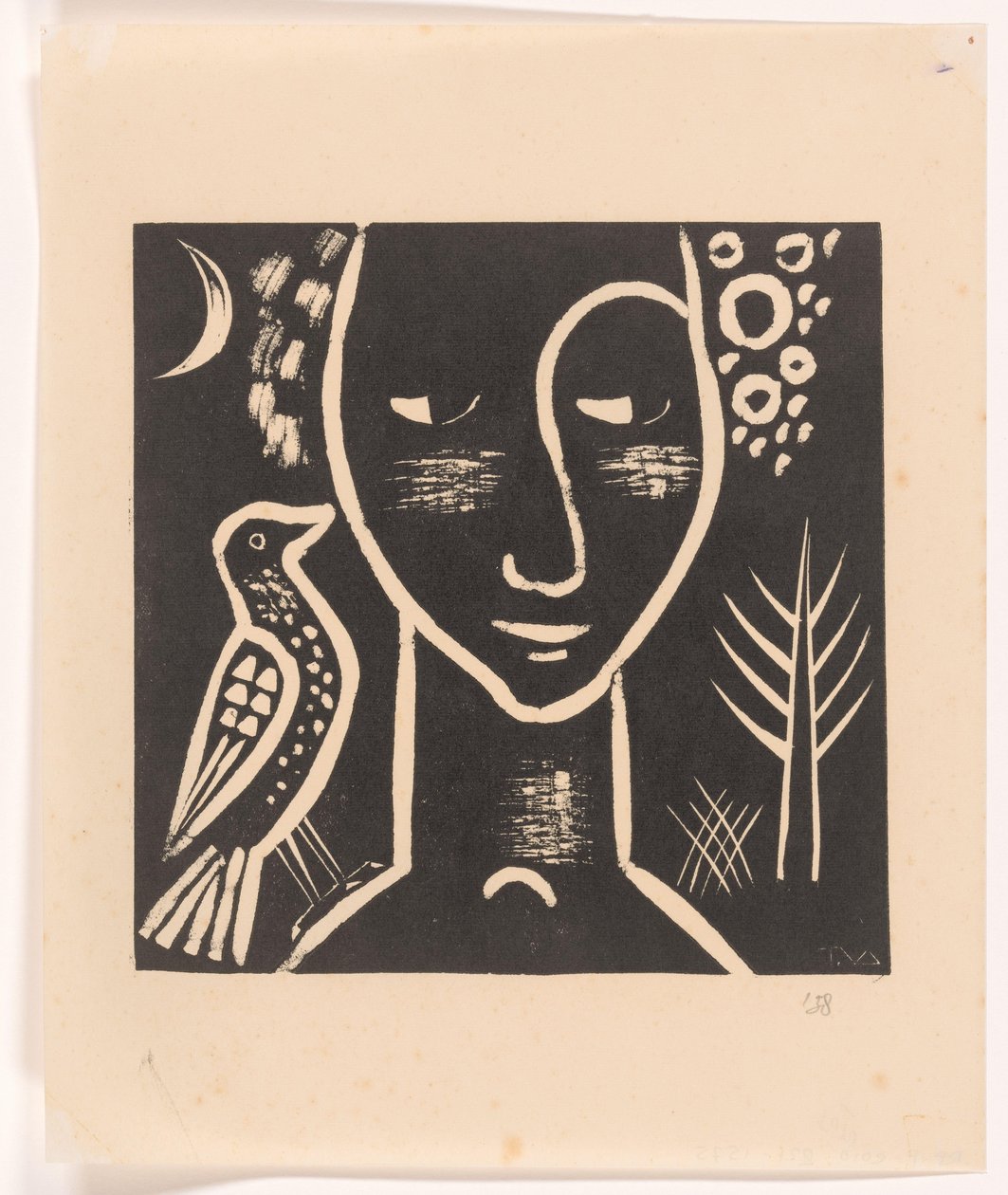 Kvinnans huvud med duva av Tinus van Doorn (signed by artist)