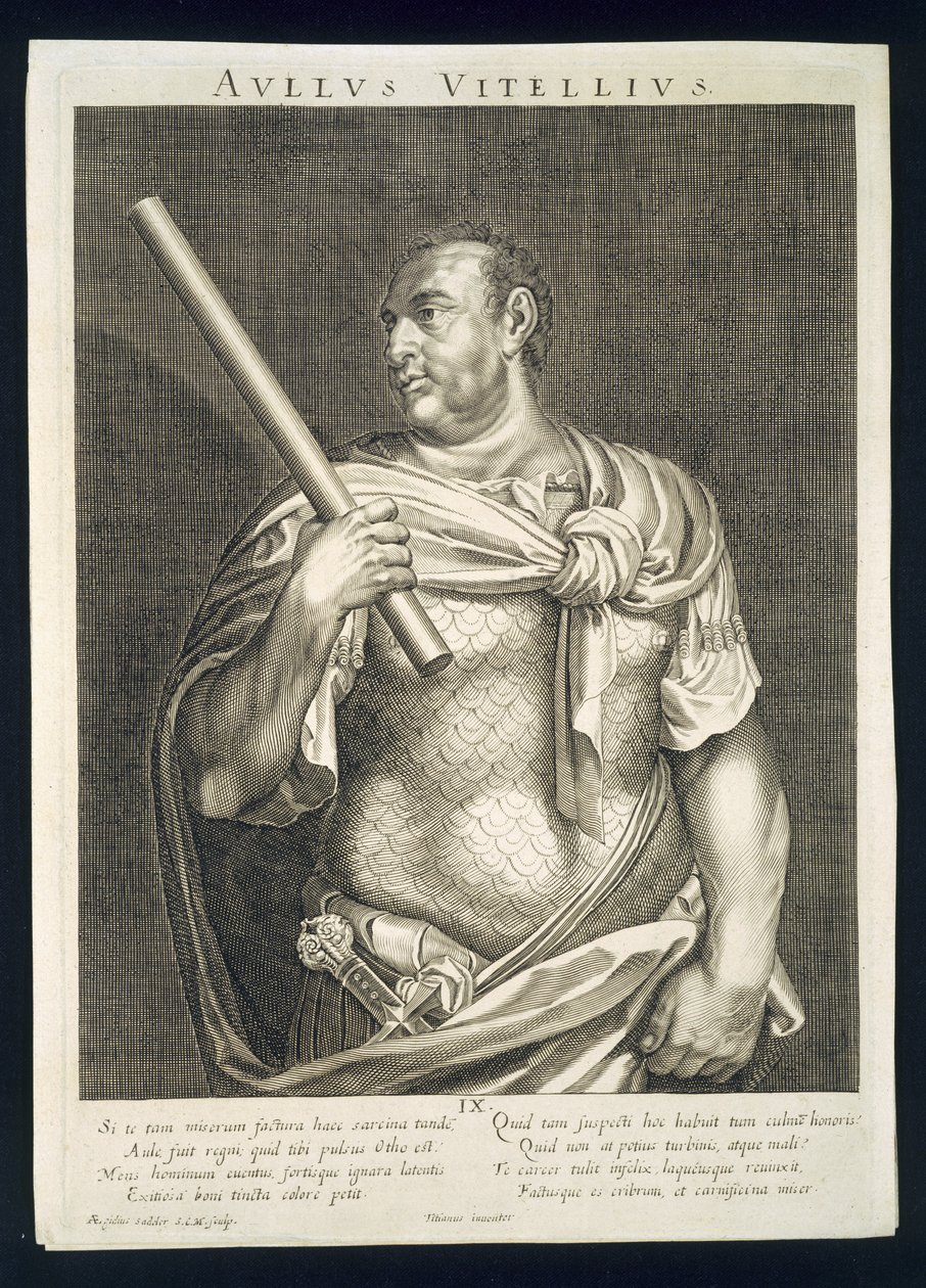 Aullus Vitellius kejsare av Rom 68 e.Kr. graverad av Aegidius Sadeler (1570-1629) av Tiziano Vecelli
