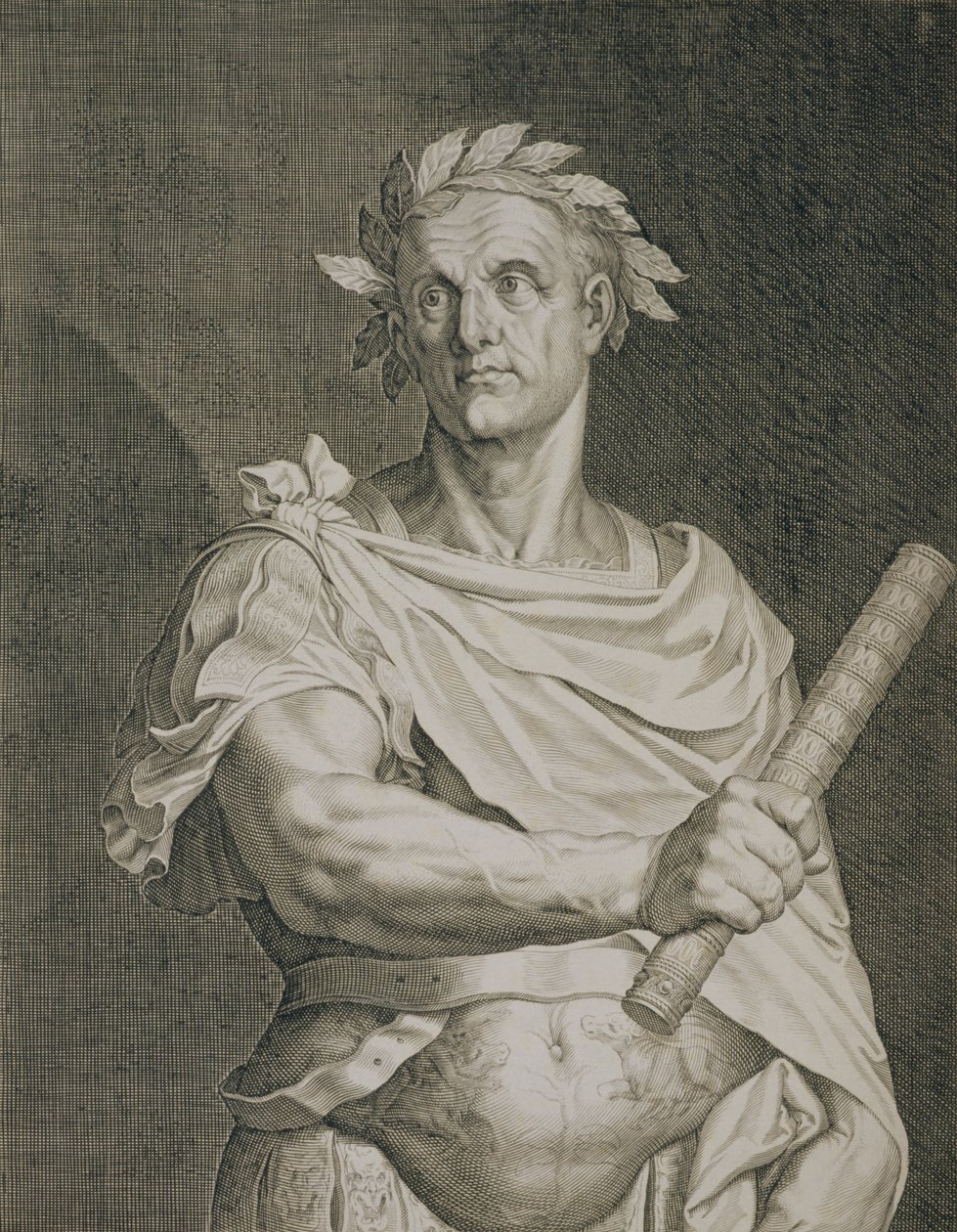 C. Julius Caesar (100-44 f.Kr.) Kejsare av Rom graverad av Aegidius Sadeler (1570-1629) av Tiziano Vecelli