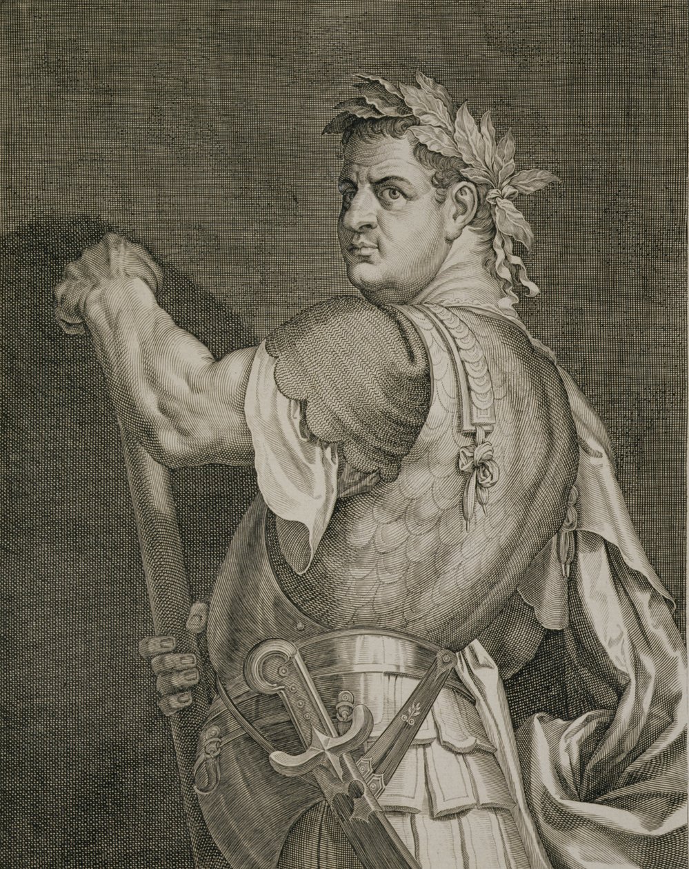 D. Titus Vespasianus kejsare av Rom 79-81 e.Kr. graverad av Aegidius Sadeler (1570-1629) av Tiziano Vecelli
