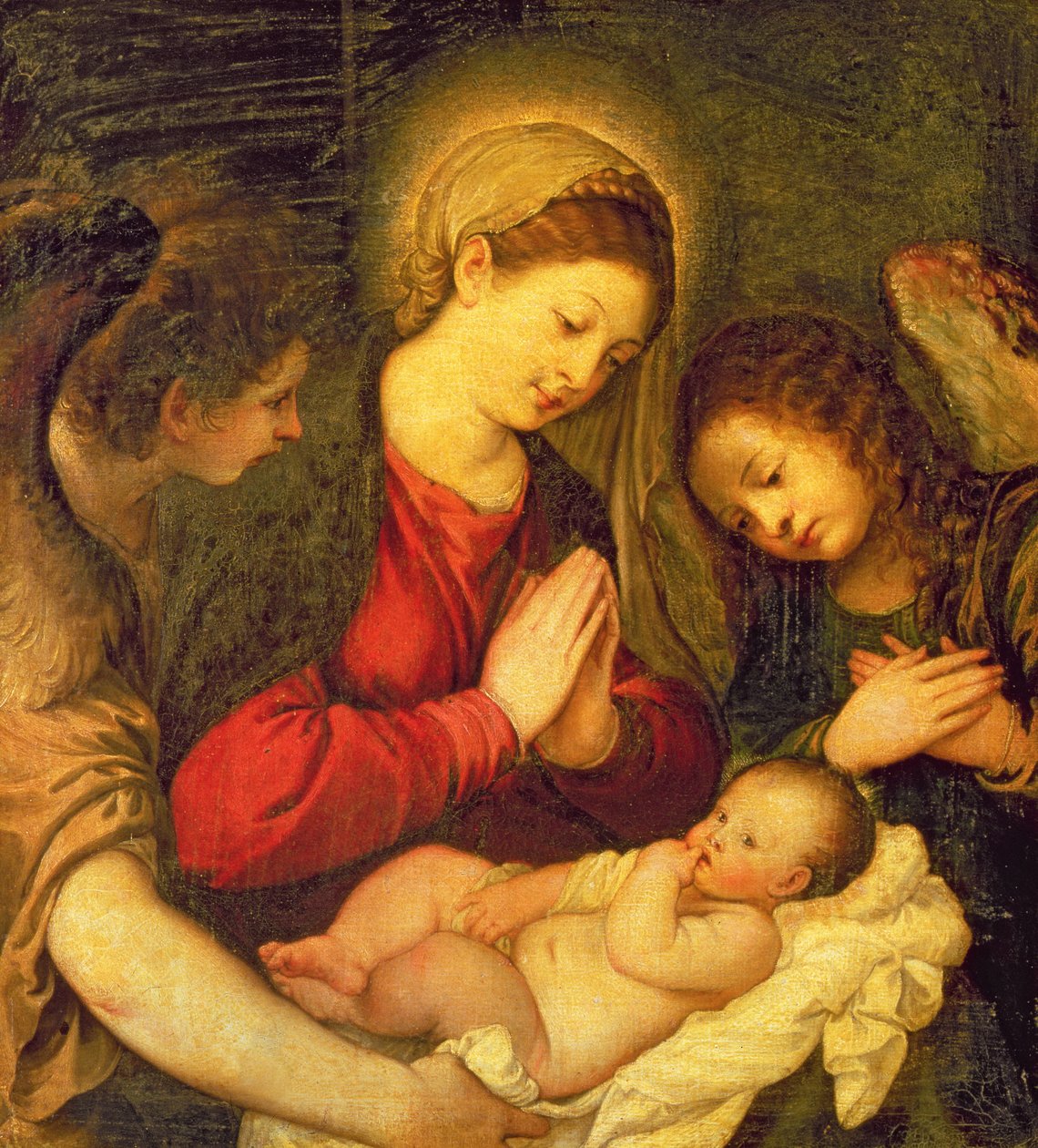 Madonna och barn med två änglar av Tiziano Vecelli