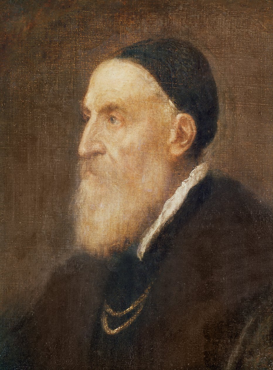 Självporträttdetalj av huvudet, c.1575 olja på duk av Tiziano Vecelli