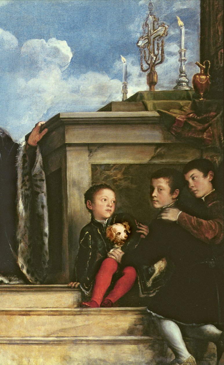 Familjen Vendramin, 1543-47 olja på duk detalj av 146860 av Tiziano Vecelli