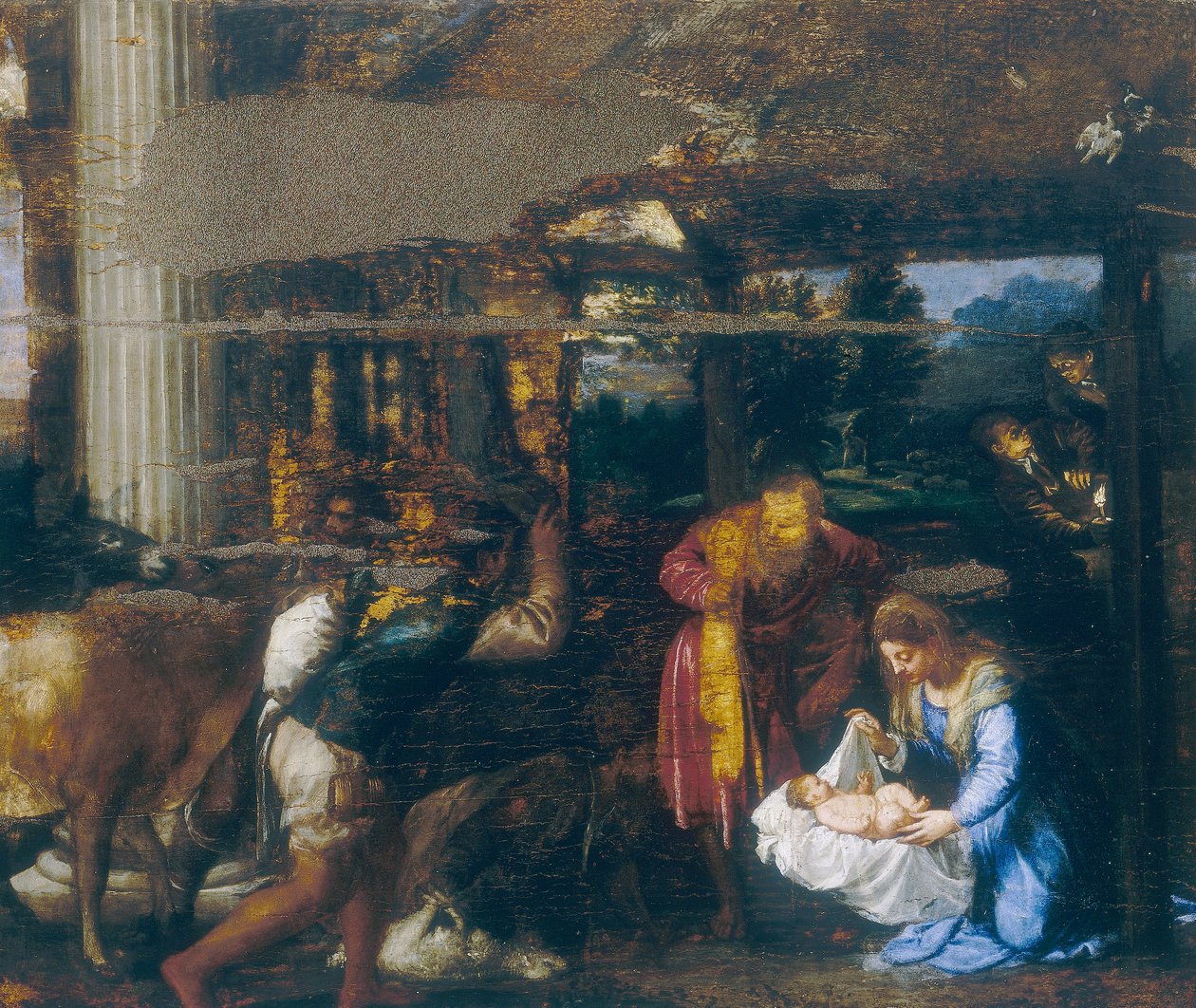 Tillbedjan av herdarna av Tiziano Vecelli