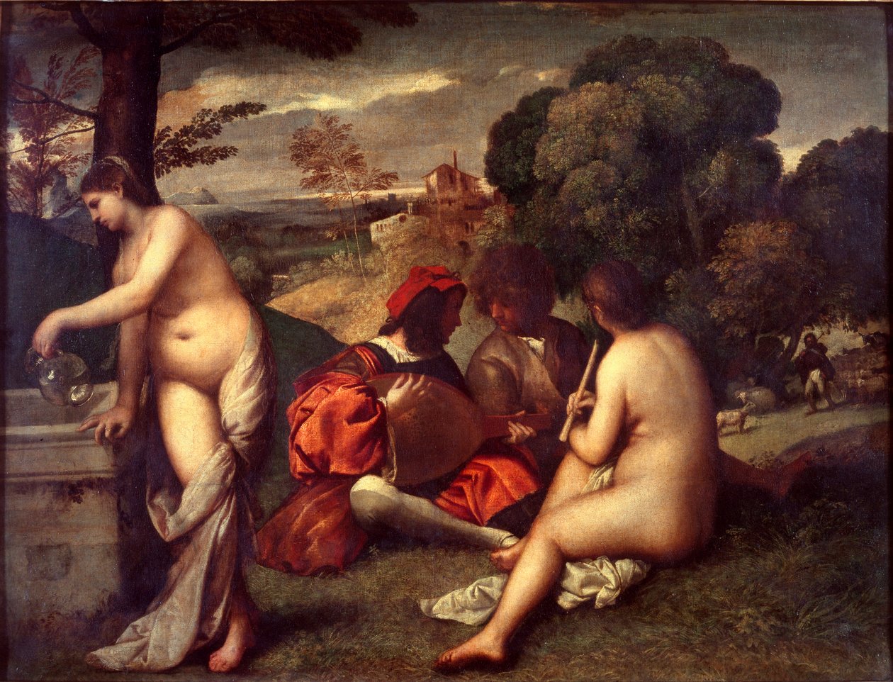 The Pastoral Concert, c 1509 (olja på duk) av Titian (c.1488 1576) (attr. to)