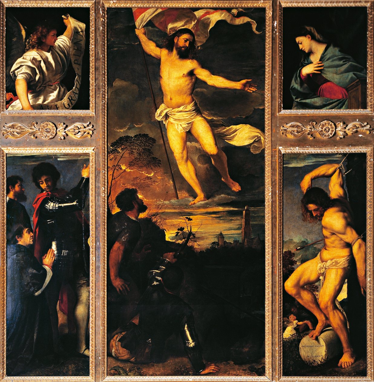 Averoldi altartavla av Vecellio Tiziano (1488-1576), olja på duk, 278x292 cm Collegiate Church of Saints Nazario and Celso, Brescia av Titian (c.1488 1576)