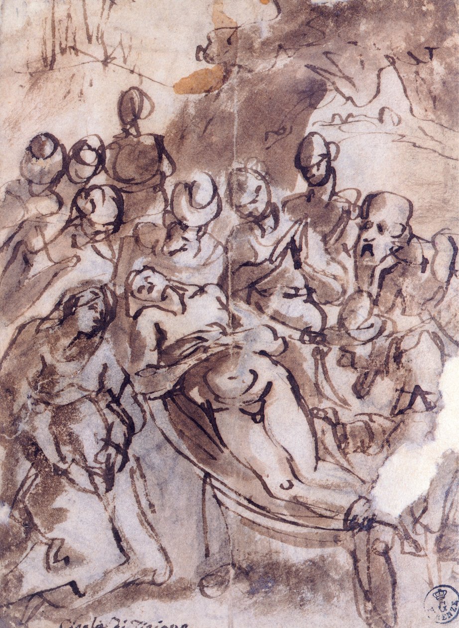 Deposition av Tizian (cirka 1490-1576), teckning av Titian (c.1488 1576)