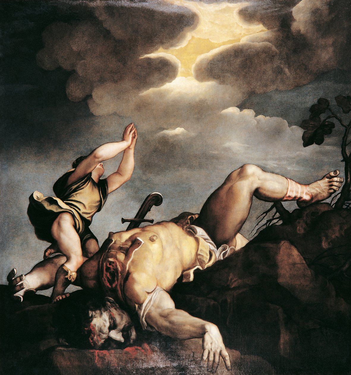 Italien, Venedig, kyrkan Santa Maria della Salute, David och Goliat av Titian (c.1488 1576)