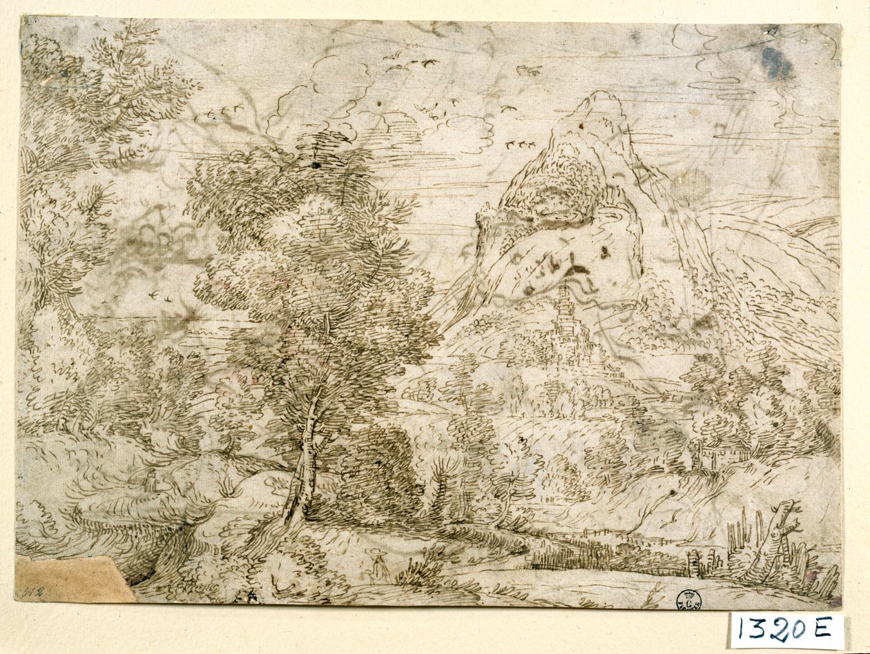 Landskap med flygande fåglar (bläck på papper) av Titian (c.1488 1576)