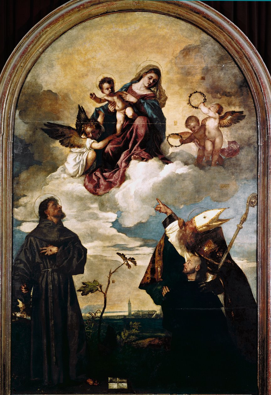Madonna i ära med Child, Saints Francis och Alvise och donatorn Luigi Gozzi av Titian (c.1488 1576)