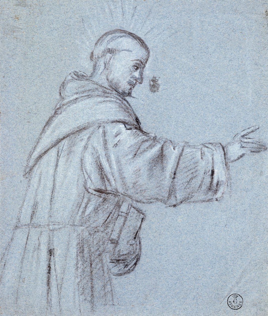 Munk av Tizian (cirka 1490-1576), teckning av Titian (c.1488 1576)