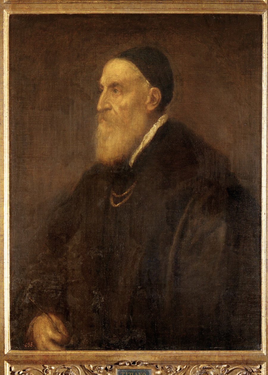 Självporträtt, målat strax före pestens utbrott i Venedig ... (målning på duk) av Titian (c.1488-1576)