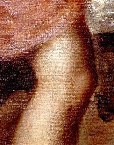The Death of Actaeon, detalj av Dianas knä, c.1565 (olja på duk) (detalj av 28850) av Titian (c.1488 1576)