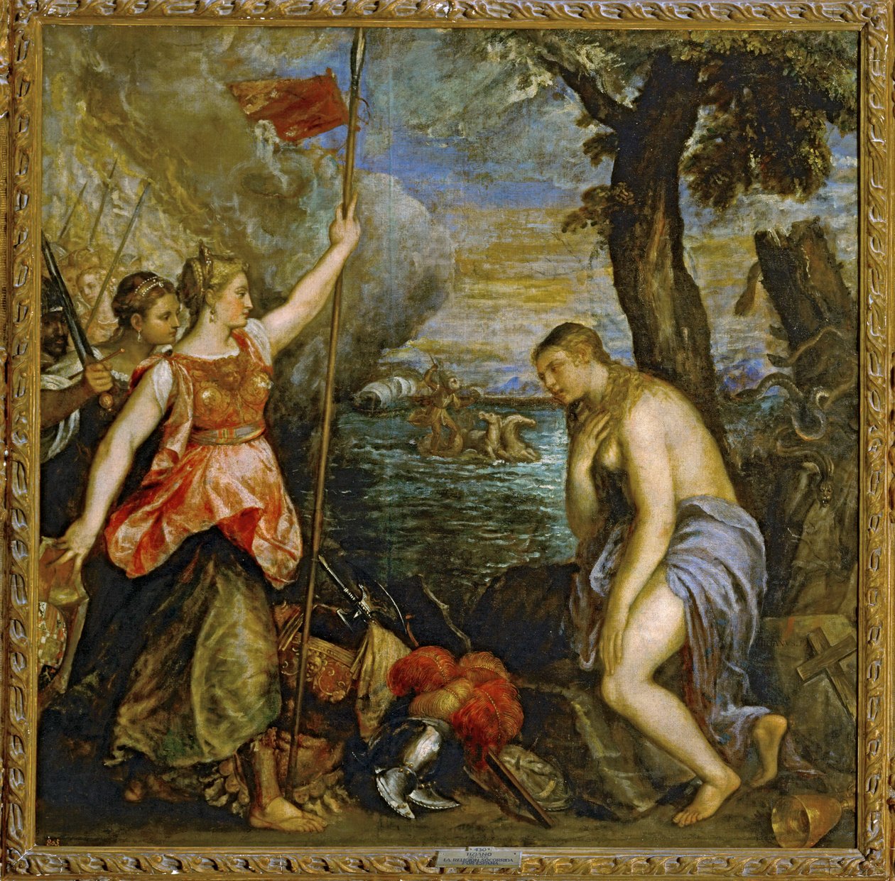 Religionen med hjälp av Spanien ... (målning på duk) av Titian (c.1488 1576)