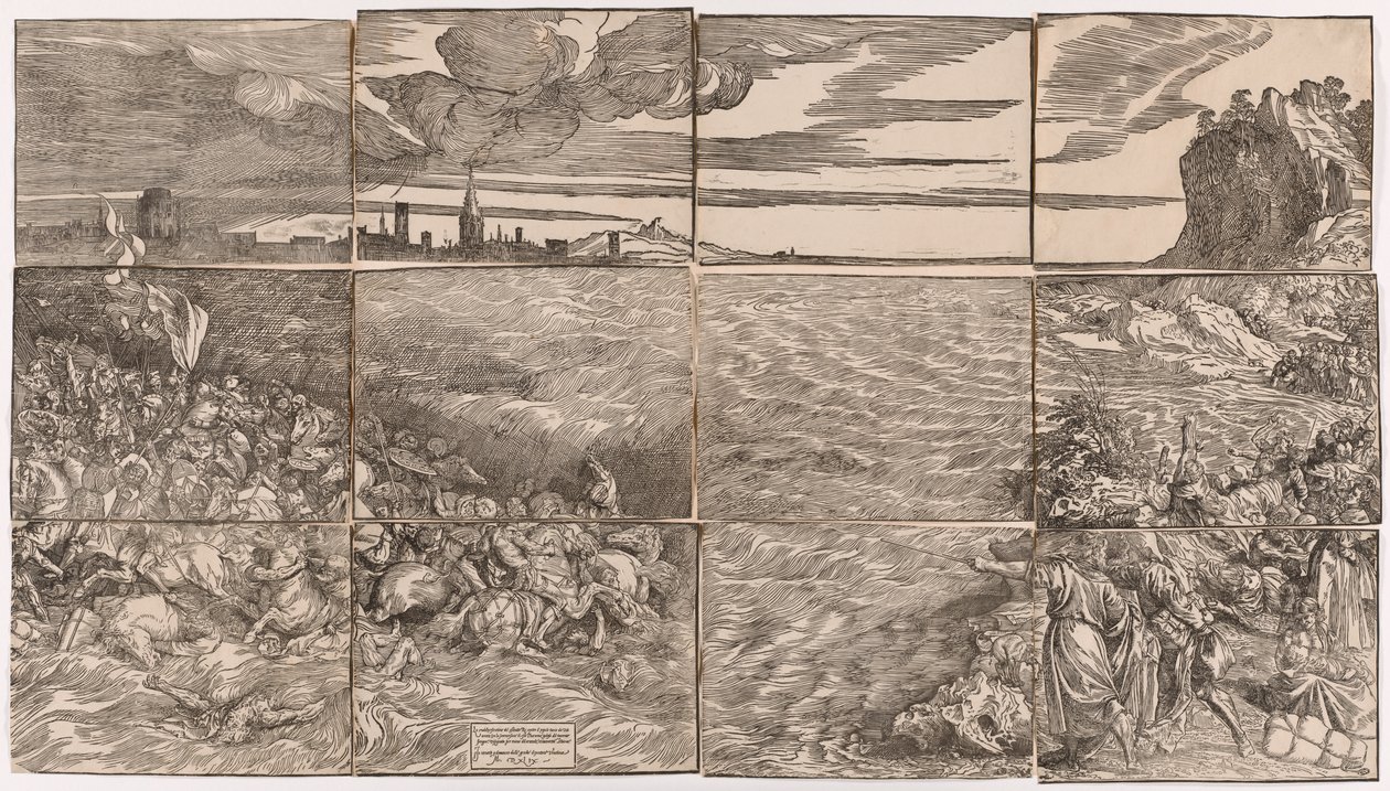 Faraos armés nedsänkning i Röda havet av Titian (c.1488 1576)