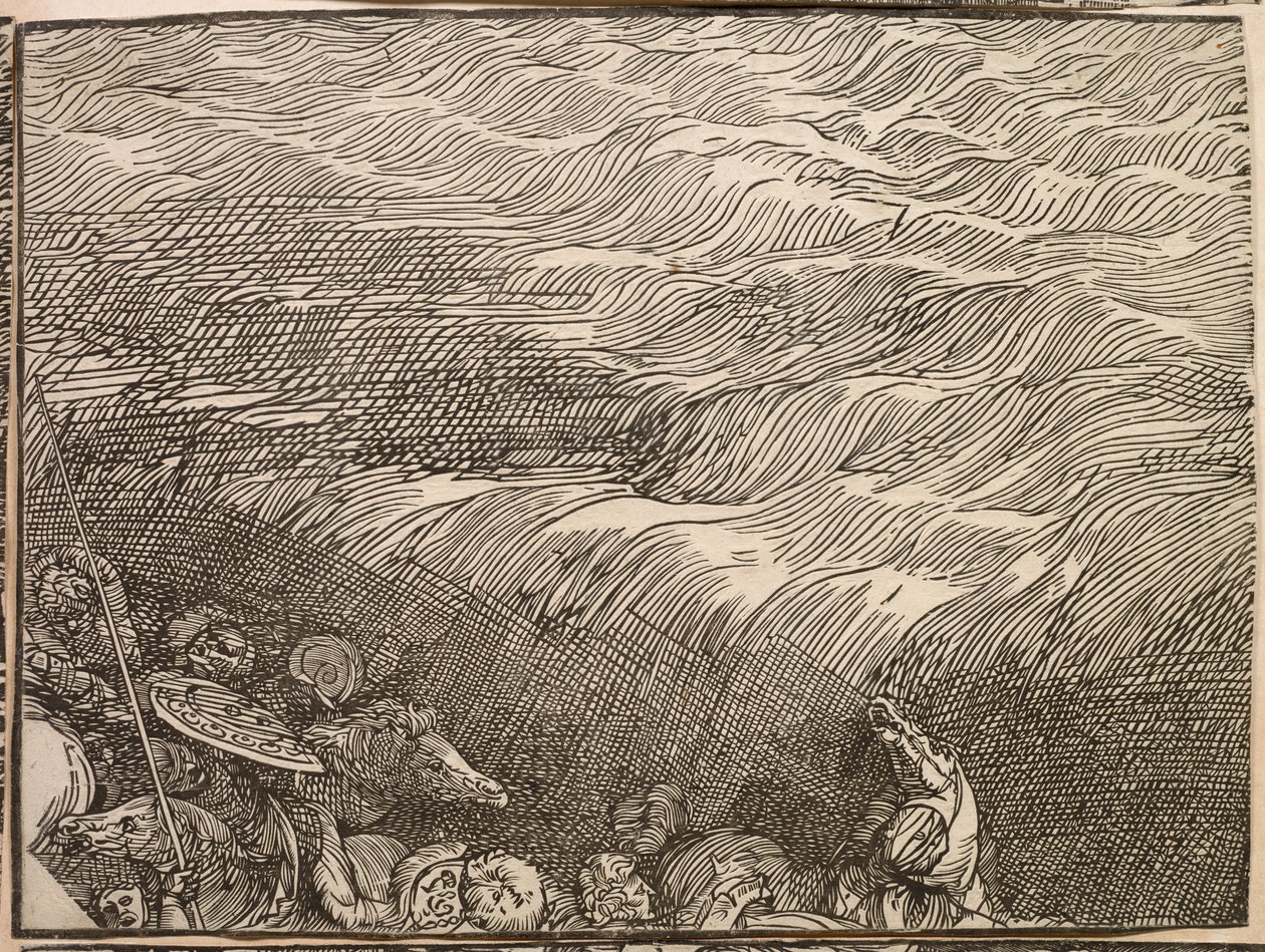 Faraos armés nedsänkning i Röda havet av Titian (c.1488 1576)