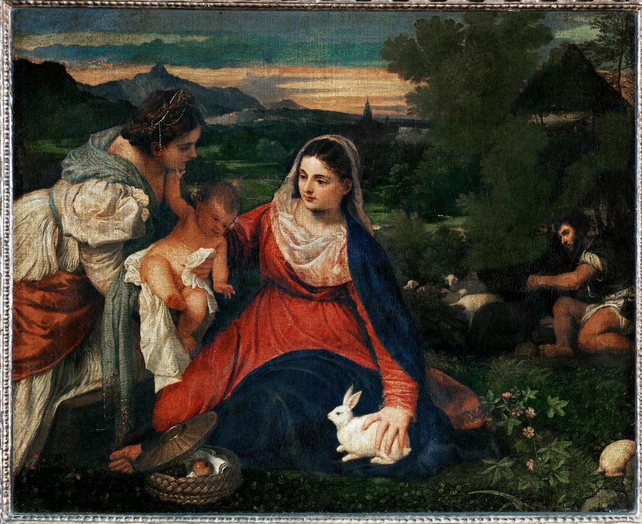 Jungfrun med en kanin... av Titian (c.1488 1576)