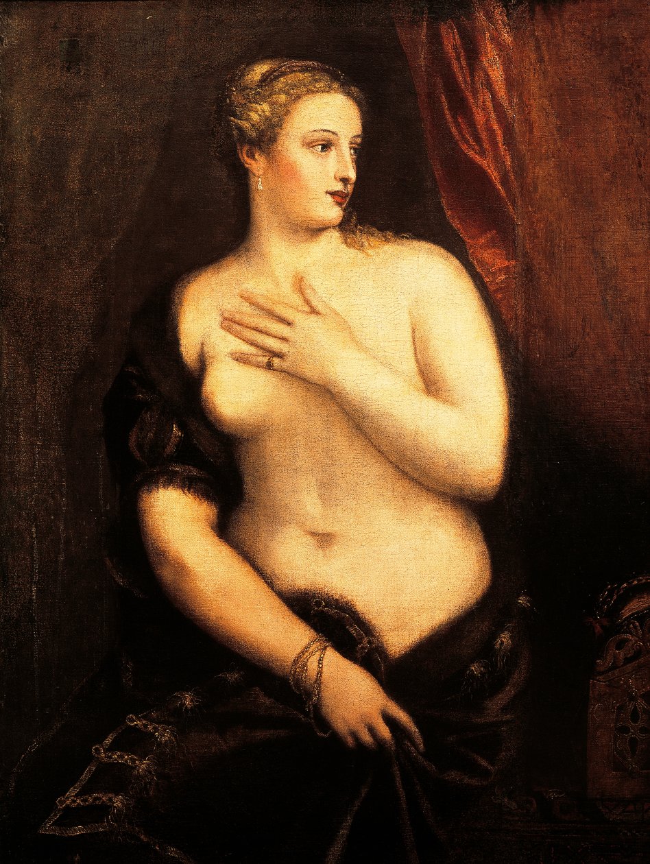 Venus med spegel av Titian (ca 1490-1576), olja på duk av Titian (c.1488 1576)