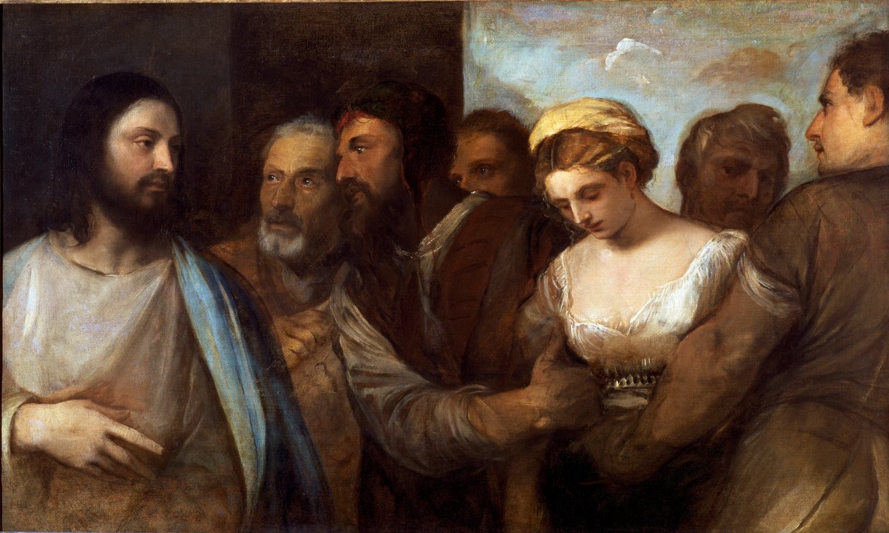 Kristus och den äktenskapliga kvinnan (målning, ca 1540) av Tiziano Vecelli