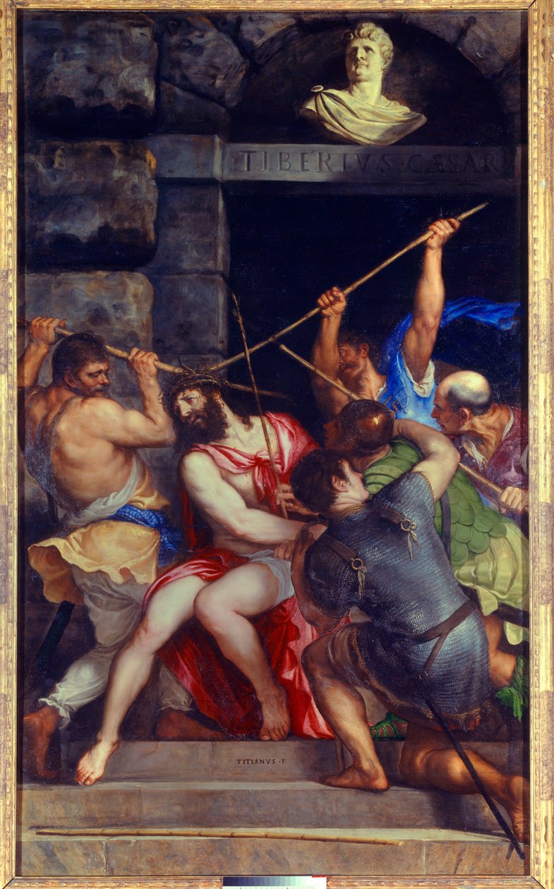 Kristus krans av törnen Målning av Tiziano Vecellio kallad Titian (1485-1576) 1500-talets sol. 3,03x1,8 m av Tiziano Vecelli