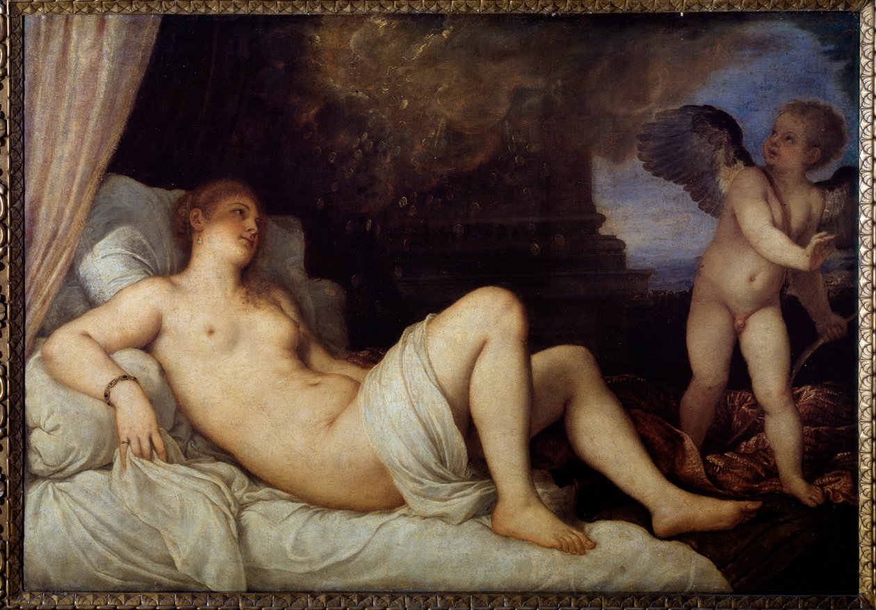 Danae - olja på duk av Titian (c.1488 1576)