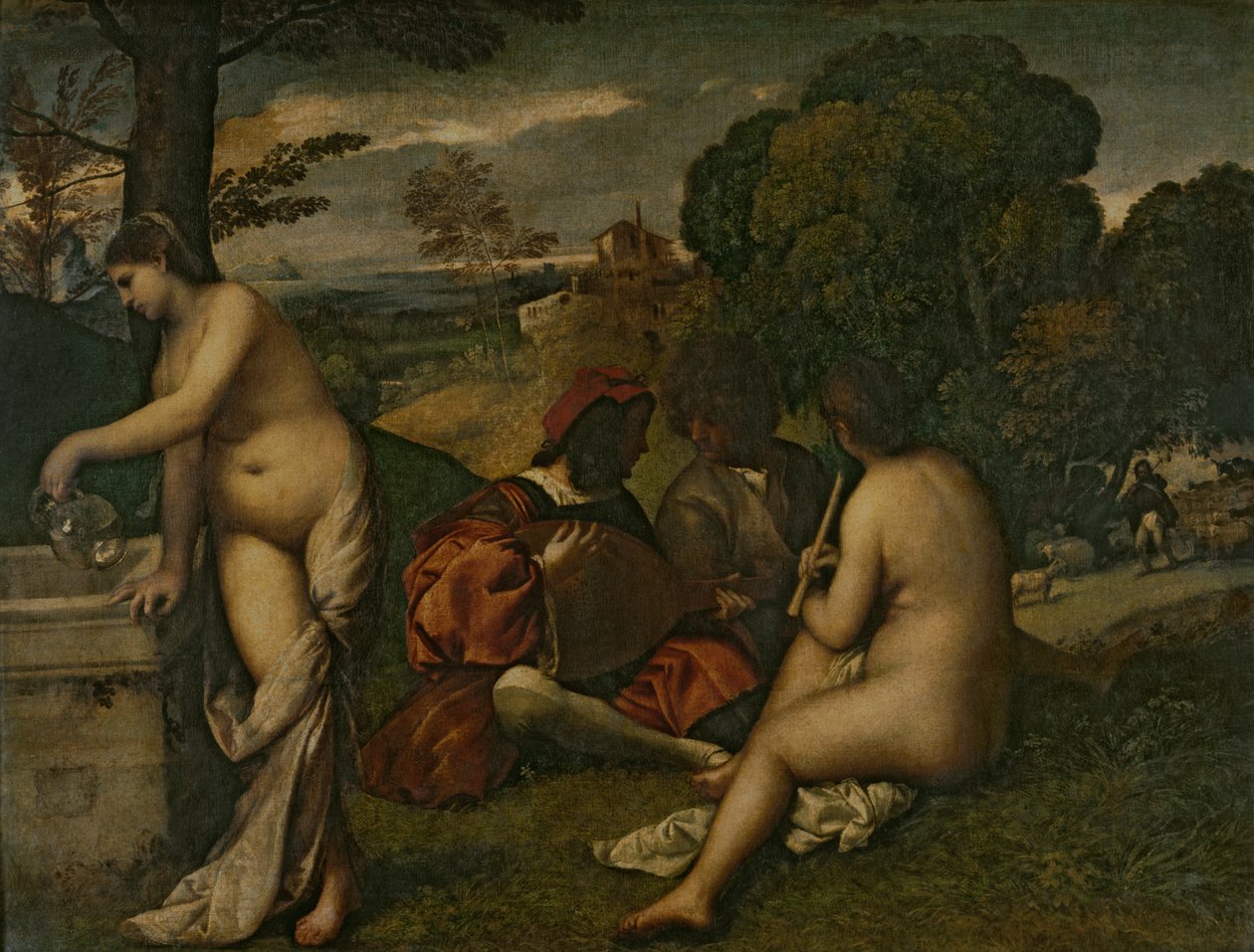 Le Concert Champetre (friluftskonsert), ca 1510 (olja på duk) av Tiziano Vecelli