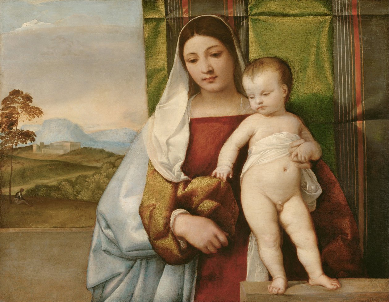 ""Madonna zingarella"" (La madone bohemienne) (The Gipsy Madonna) Målning av Tiziano (Titian eller Titian) (1488-1576) cirka 1510 - Olja på trä Dim 65,5x83,5 cm Konsthistoriska museet, Wien av Titian (c.1488 1576)