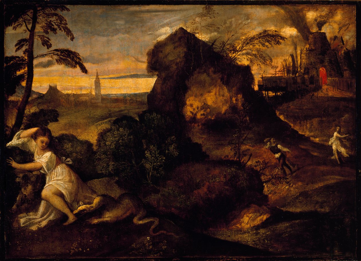 Orphee och Eurydice Målning av Tiziano Vecellio kallad Titian (ca 1490-1576). 1500-talets Accademia Carrara, Bergamo av Tiziano Vecelli