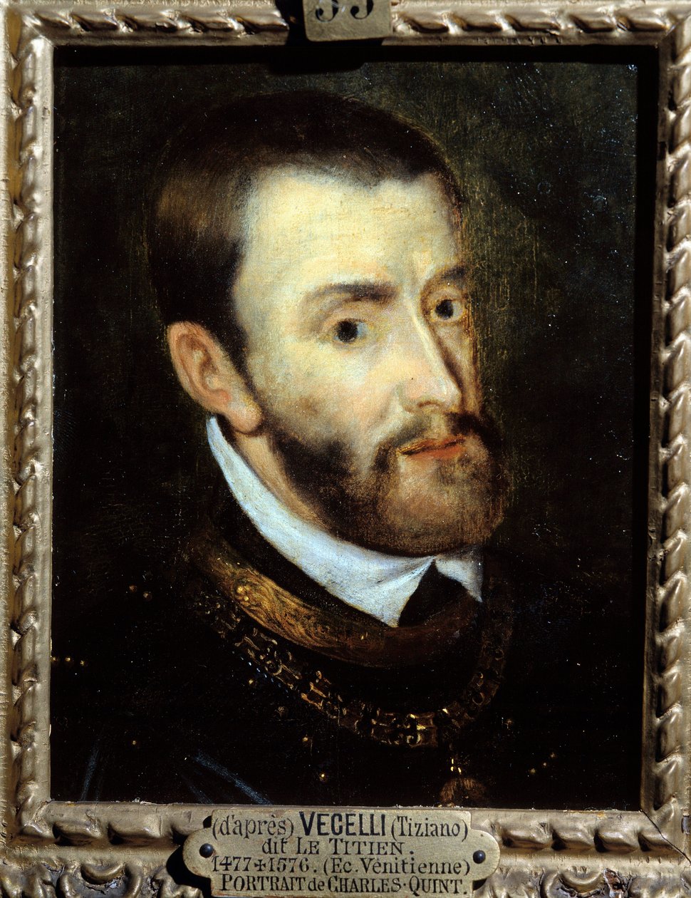 Porträtt av kejsar Karl V (1500-1558) Målning av Augustine Quesnel (1595-1661) efter Tiziano Vecellio känd som Le Titian (1485-1576) 1500-talet. Chantilly, Musee Conde av Titian (c.1488 1576)