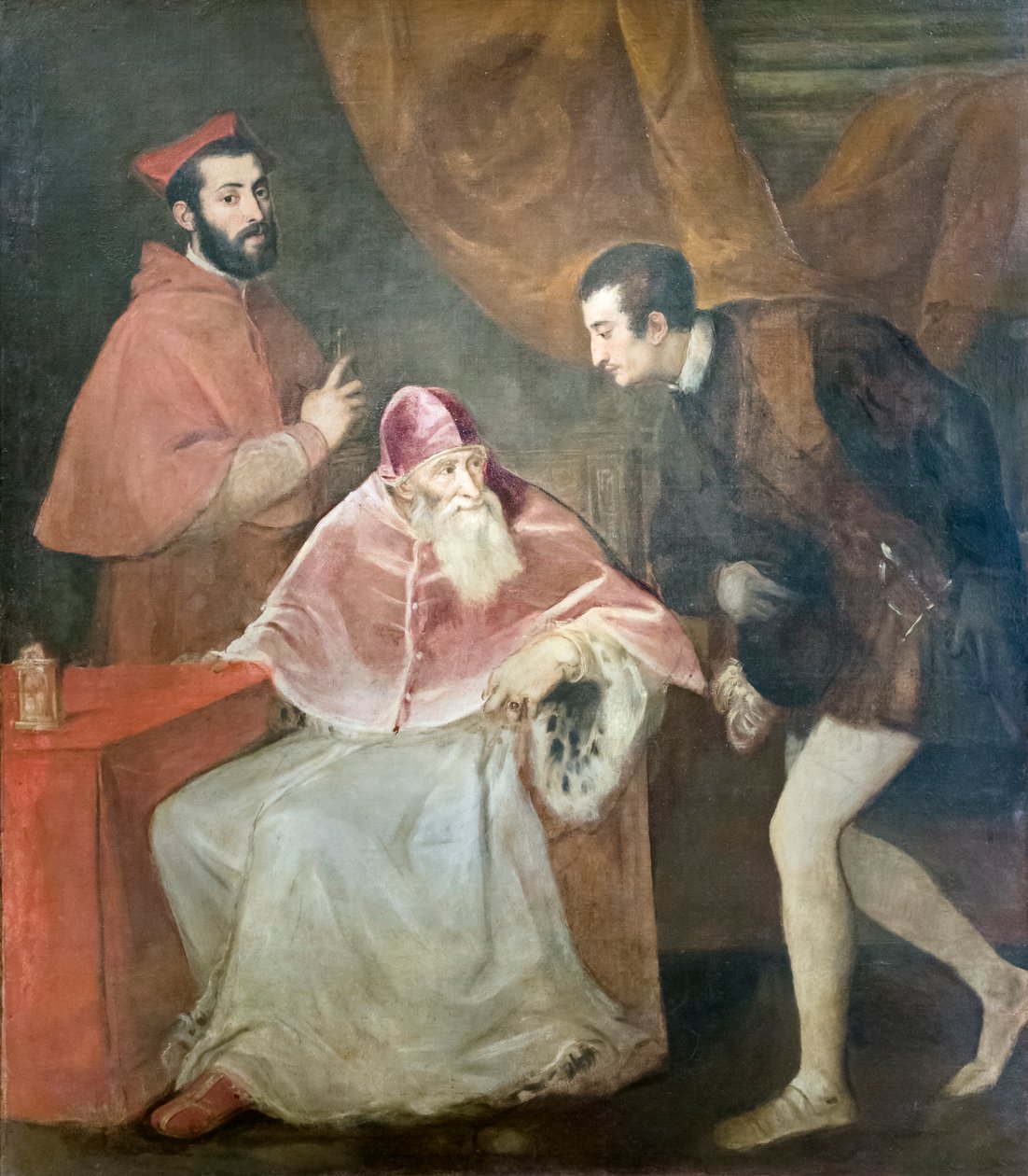 Porträtt av påven Paul III med syskonbarn av Titian (c.1488 1576)