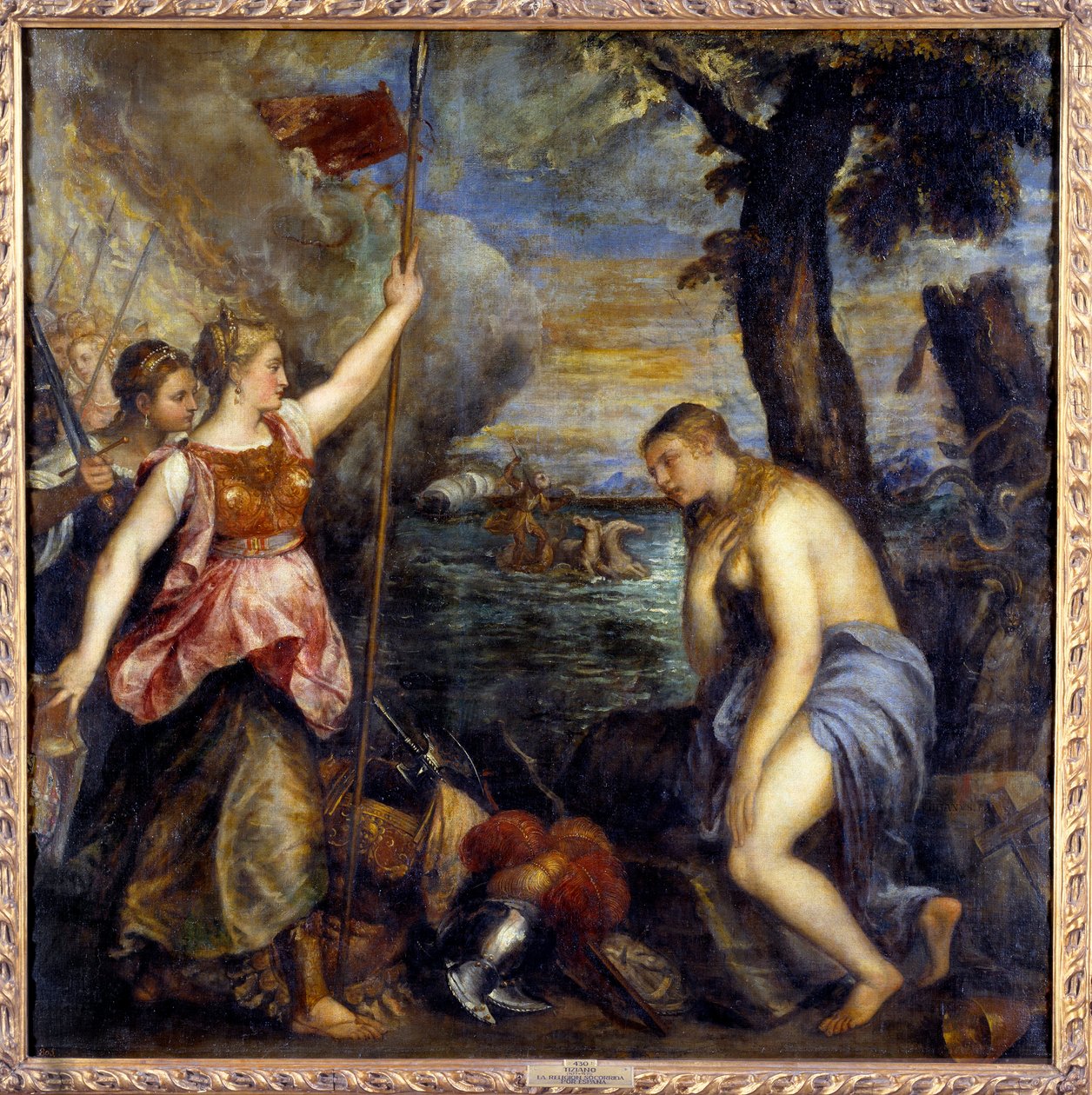 Religion räddad av Spanien. Målning av Tiziano Vecellio kallad Tizianen (1485-1576) av Tiziano Vecelli