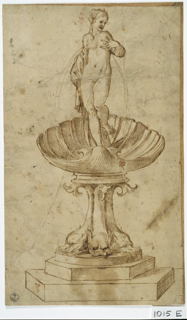 Studie till fontän (penna  bläck på papper) av Titian (c.1488 1576)