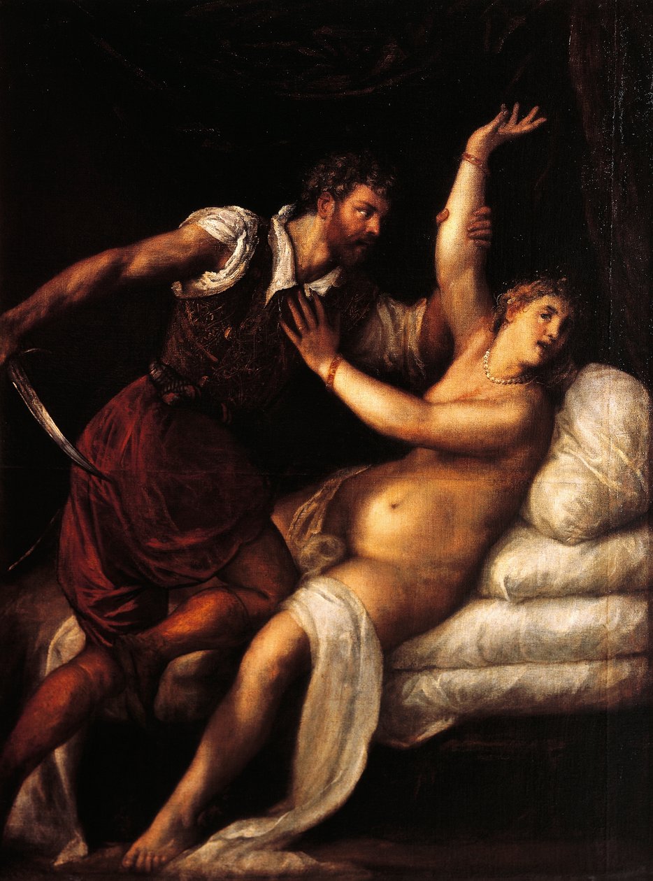Tarquinius och Lucretia, av Titian (ca 1490-1576), olja på panel, 84x68 cm av Titian (c.1488 1576)
