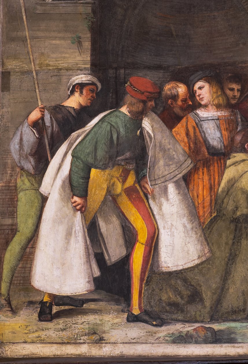 Babyn som proklamerar moderns oskuld, norra muren, helgonets skola, detalj 2195188 och 2195385 av Titian (c.1488 1576)