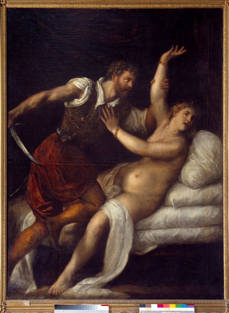 Våldtagandet av Lucrece (? - av. 509) eller Tarquin och Lucrece. Målning av Tiziano Vecellio känd som Le Titian (1485-1576) av Tiziano Vecelli