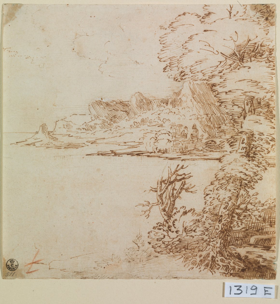 Vy över en bergig kust (bläck på papper) av Titian (c.1488 1576)