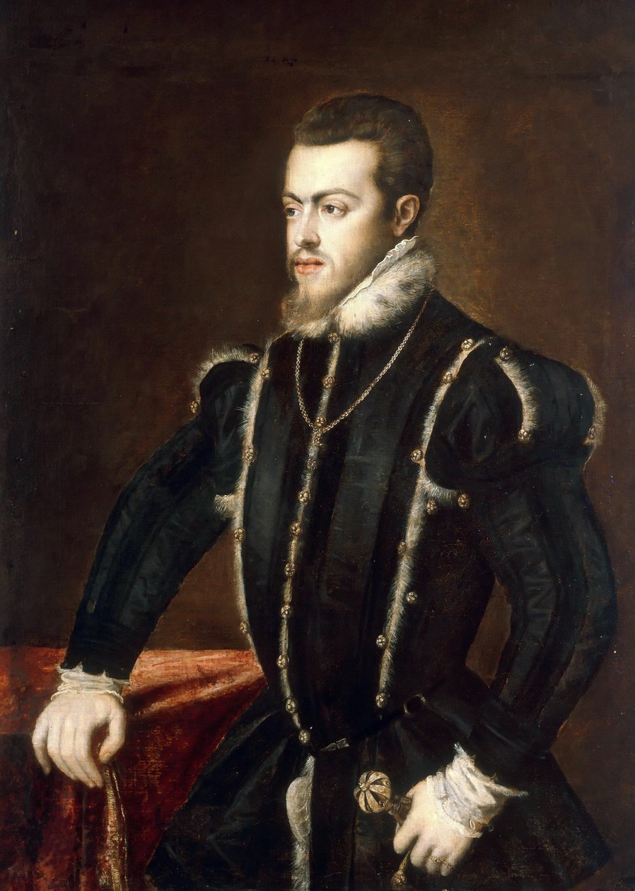 Porträtt av Filip II 1527-1598, kung av Spanien och Portugal, ca 1553. av Titian