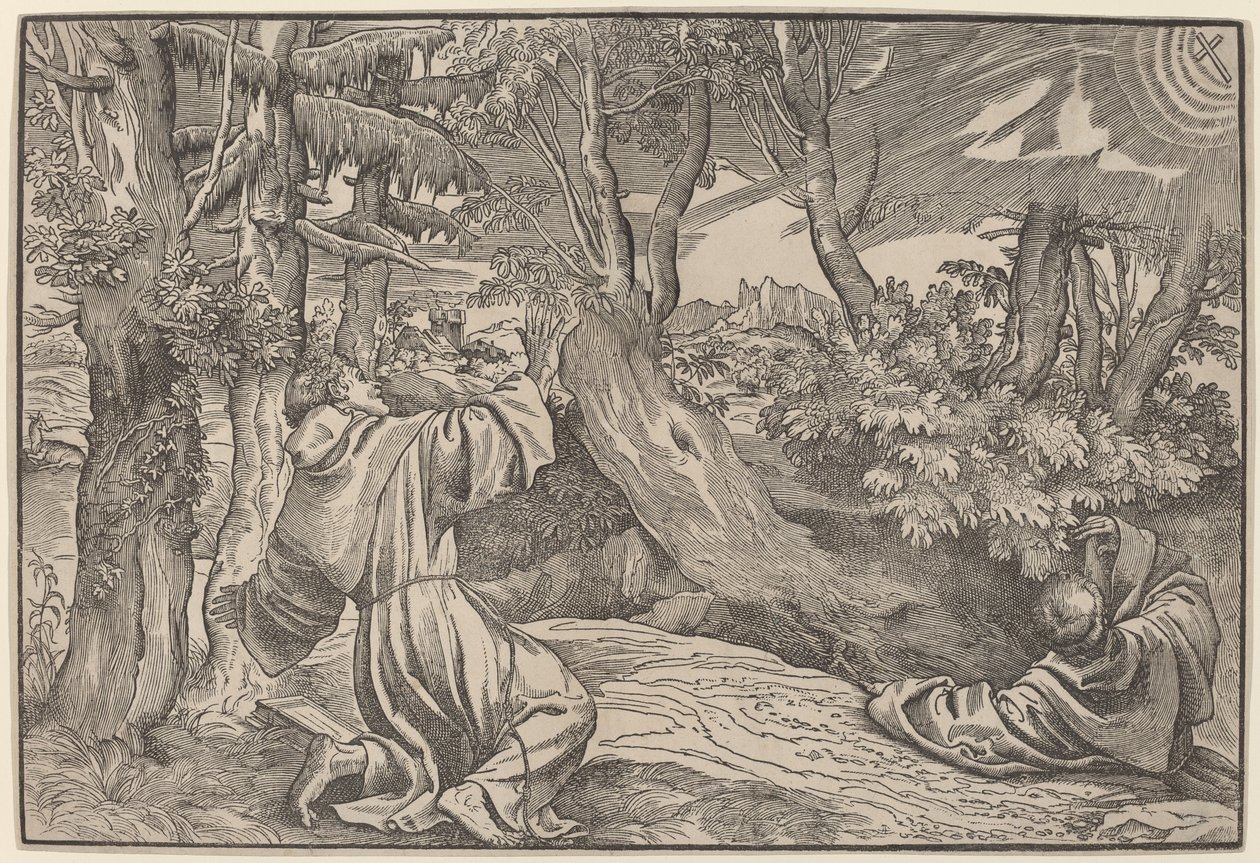 Saint Francis tar emot Stigmata av Titian