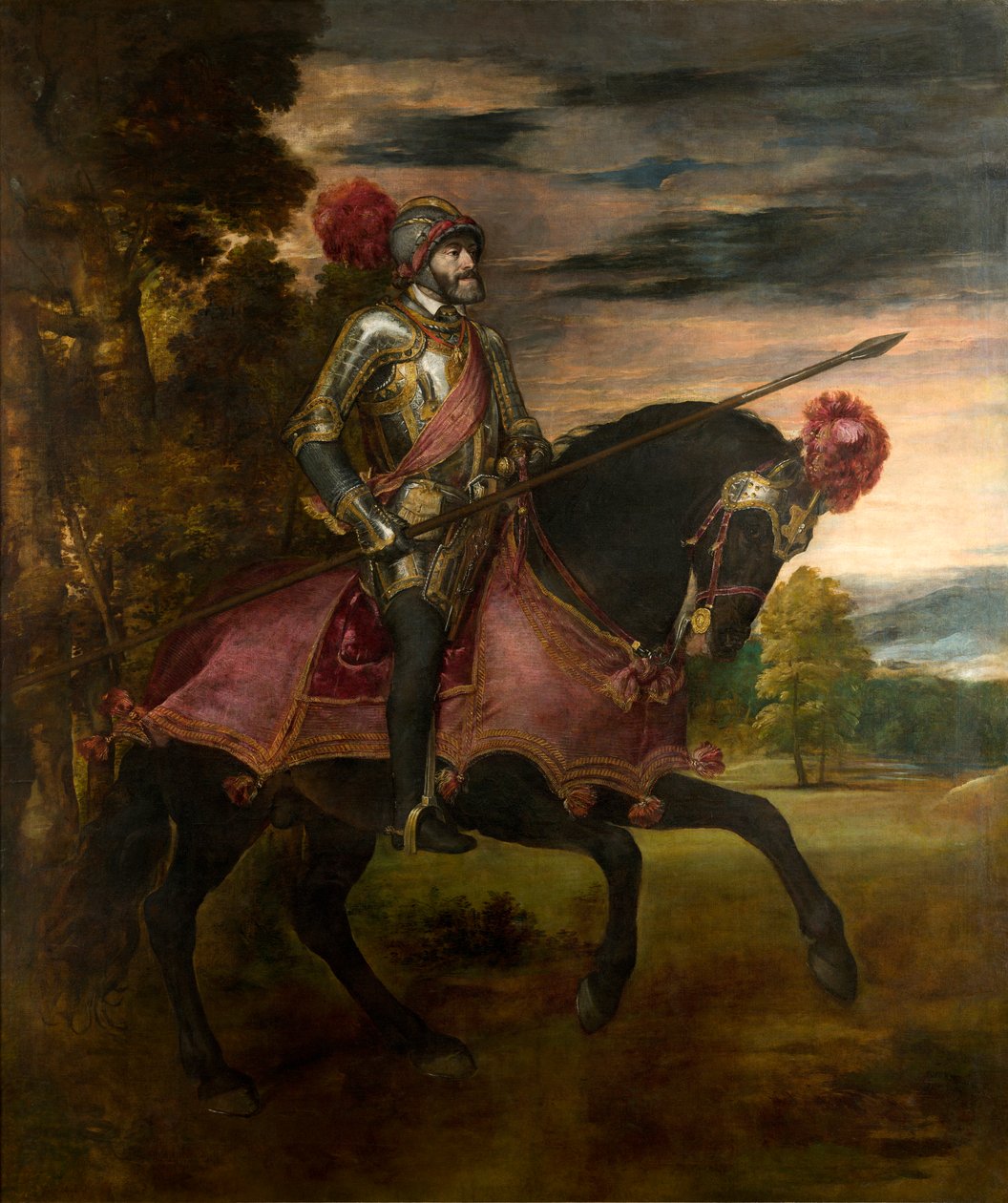 Spanska:  Carlos V en la batalla de Mühlberg Riddarporträtt av Karl V av Titian