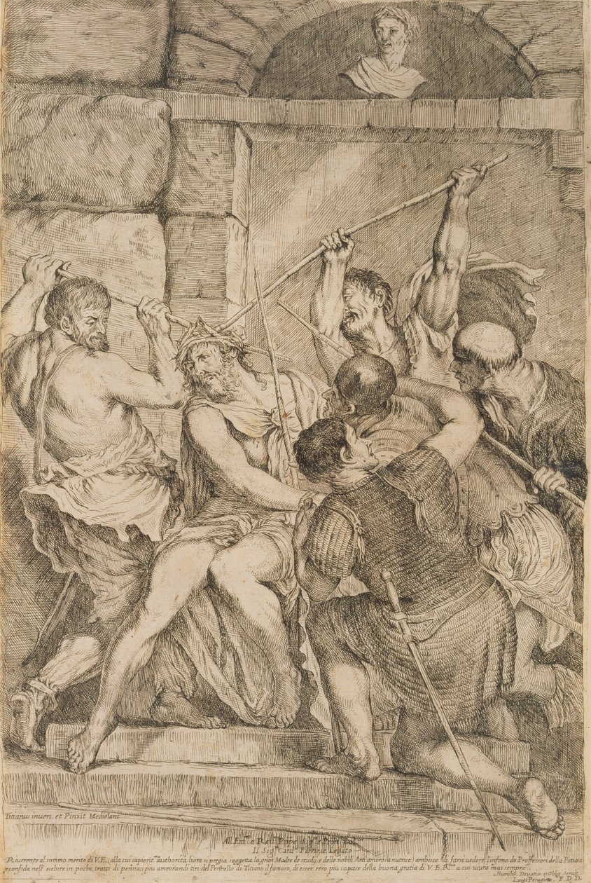 The Crowning with Thorns, graverad av Luigi Scaramuccia (1616-80) 1675 (se 60349) av Tiziano Vecelli
