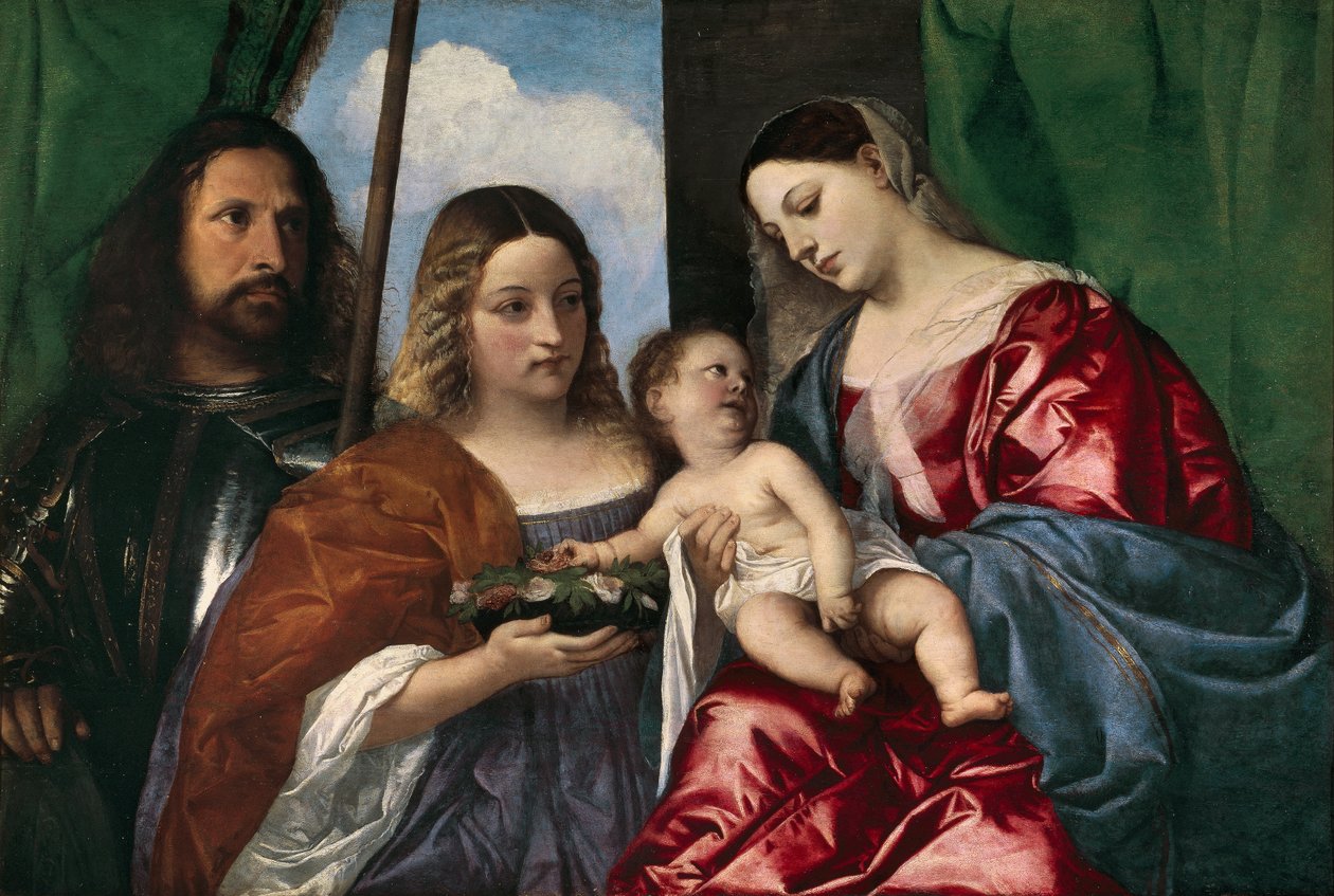 Jungfrun och barnet med Saint Dorothy och Saint George, 1515-18 av Tiziano Vecelli