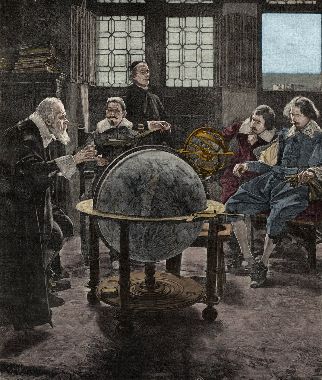 John Milton (1608-1674) besökte Galileo Galilei (Galiléen), i hans fängelse av inkvisitionen i Arcetri, nära Florens, 1640. 1800-talsgravyr från en målning av T. Lessi. av Tito Lessi