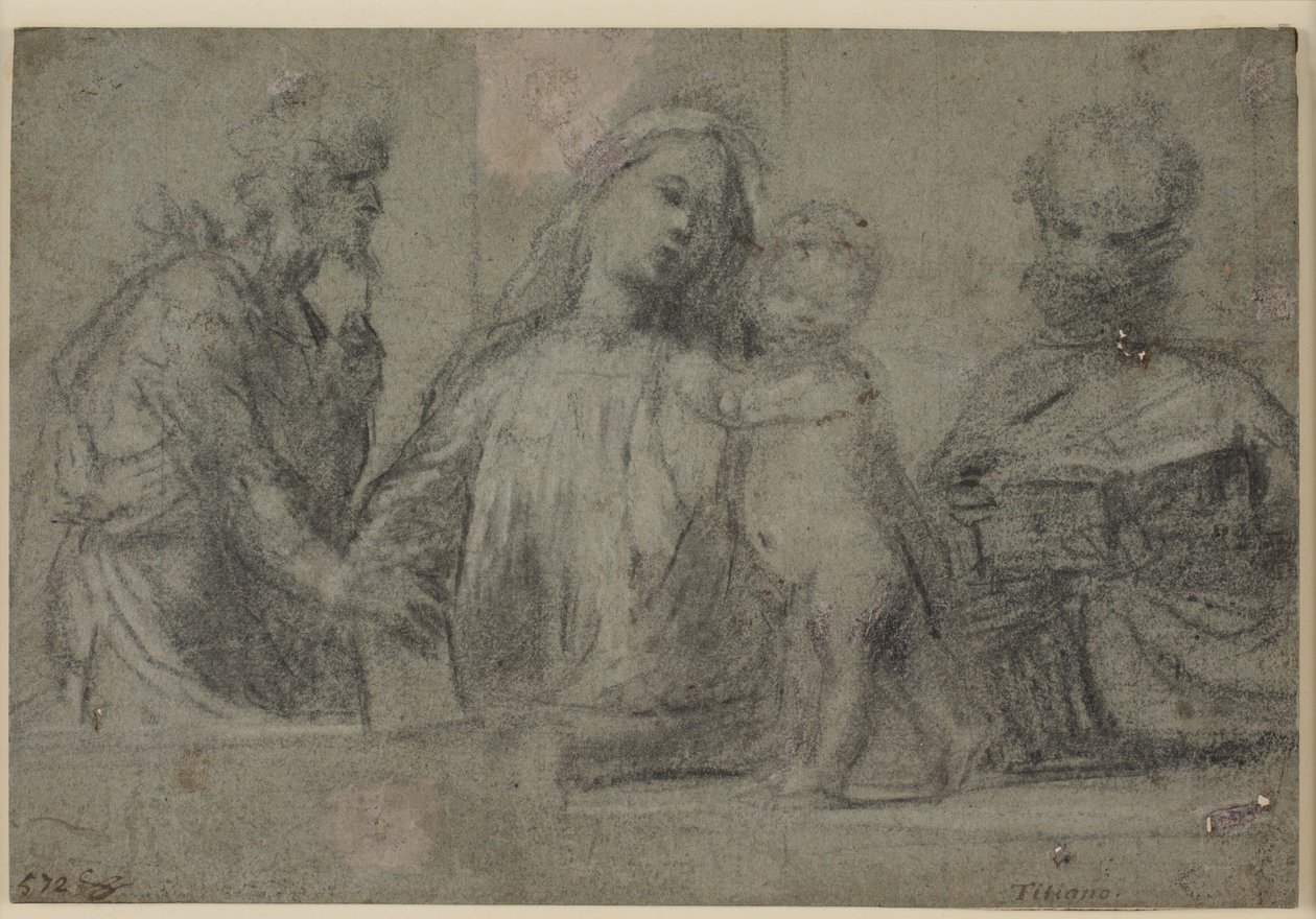 Halvlånga figurer av en Madonna och ett barn flankerade av Johannes Döparen och Peter av Tizian